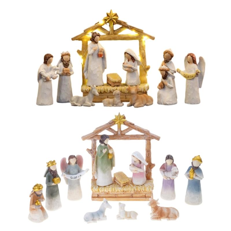 Christmas Nativity Figurines Holy Family Figure with Donkey Nativity Figure,Table Ornament Religious Christmas Decors