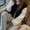 Women's short baseball uniform long-sleeved jacket American student cardigan top trendy