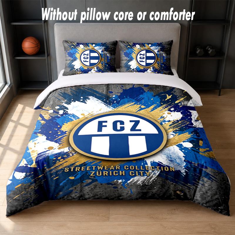 FC Zürich Design Bed Bedding Set 1 Duvet Cover + 2 Pillowcases Soft Breathable Household Bed Linens