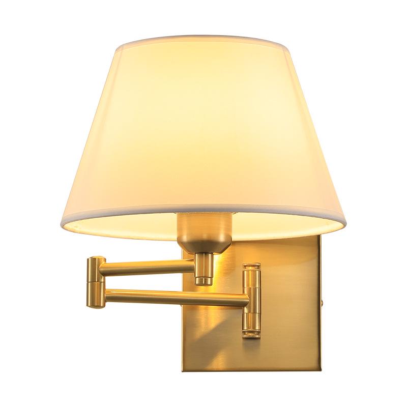 Modern LED Swing Arm Wall Light with Fabric Shade for Bedroom, Study, or Living Room.