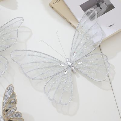 Mesh Butterfly Christmas Flower Artificial Double Simulation Christmas Decorations Exquisite Sequins Glitter