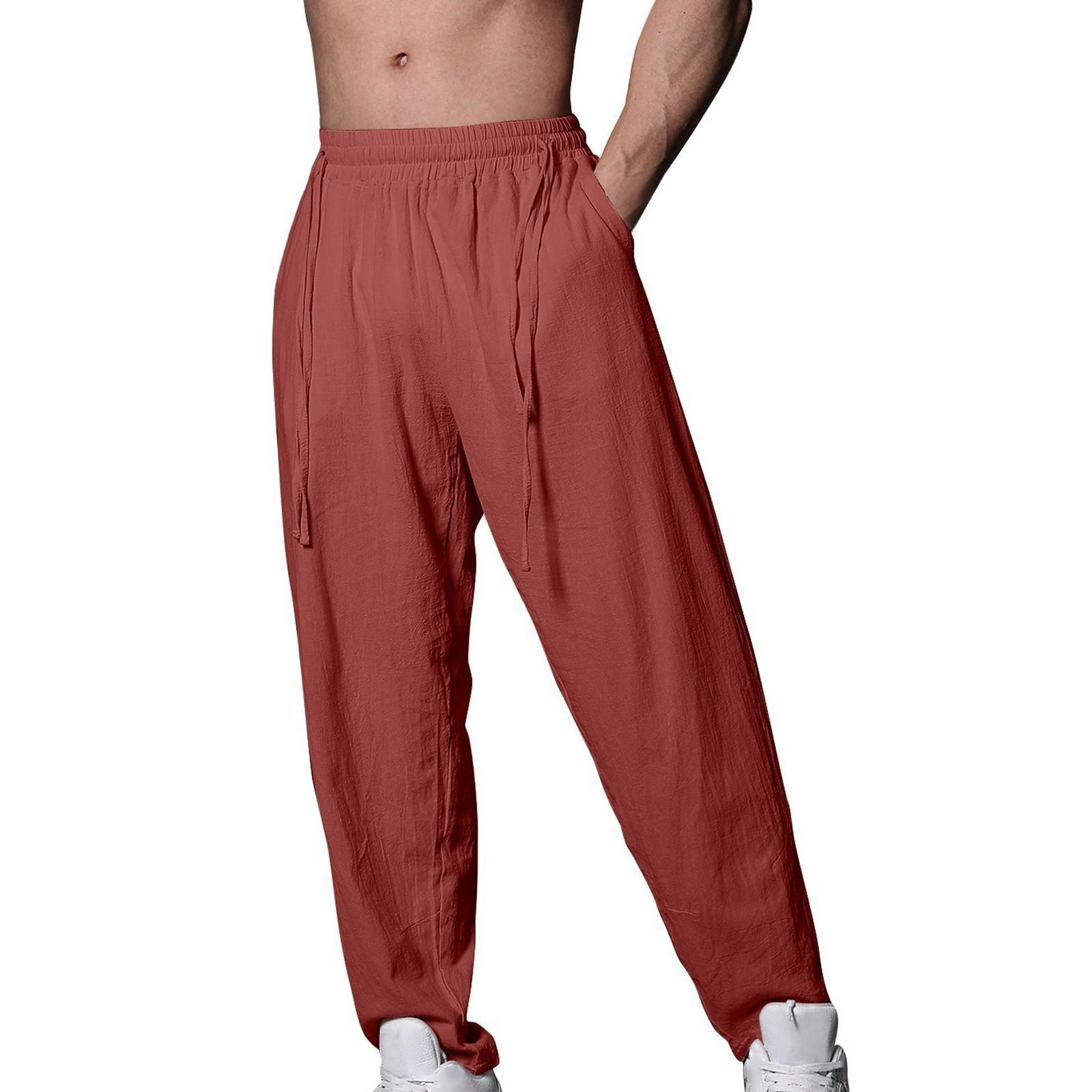 

Чоловічі літні повсякденні штани на шнурках Чоловічі дихаючі штани з бавовни та льону S червоний