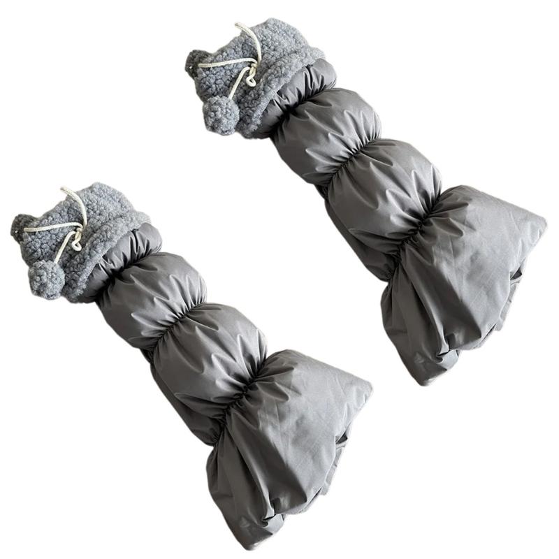 Lamb Fleece Trim Padded Puffer Leg Warmers with Cute Plush Balls for Women Warm Thermal Quilted Boot Cuffs Foot Covers