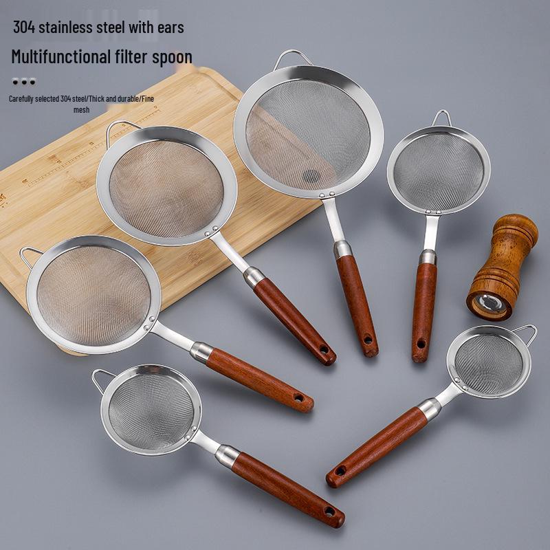 304 Stainless Steel Mesh Sieve with Wooden Handle for Soy Milk, Juice, Tea, and Baking