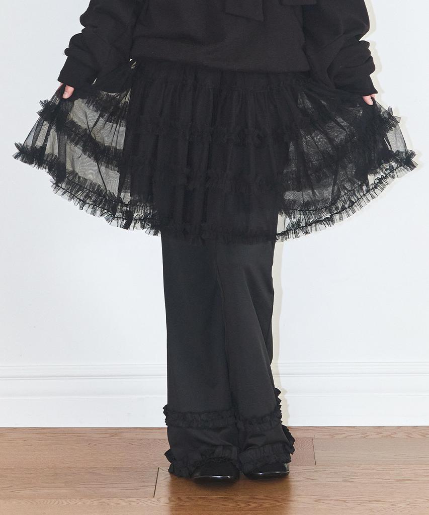 ILLIGO Flare Ruffle Layered Skirt Pants Black