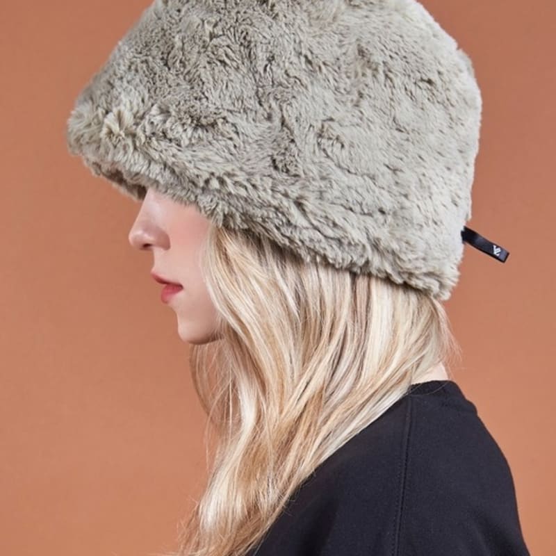 

VARZAR Fur Long Label Solid Drop Bucket Hat Light Khaki FREE