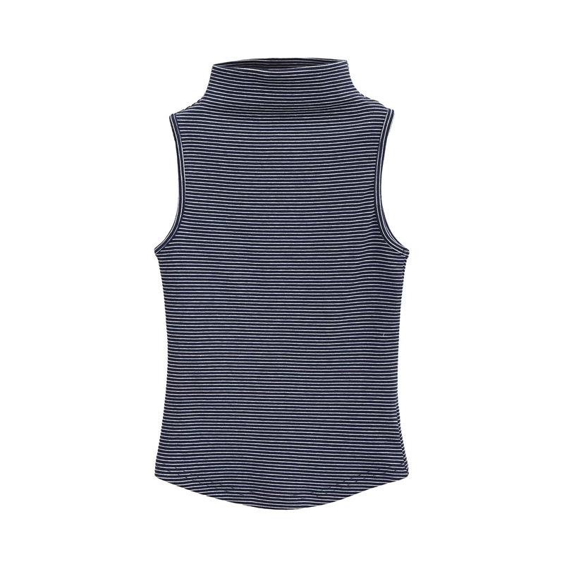 Women s Retro High Neck Sleeveless Striped Spicy Girl Slim Fit Stretchy Summer Vest Top Small