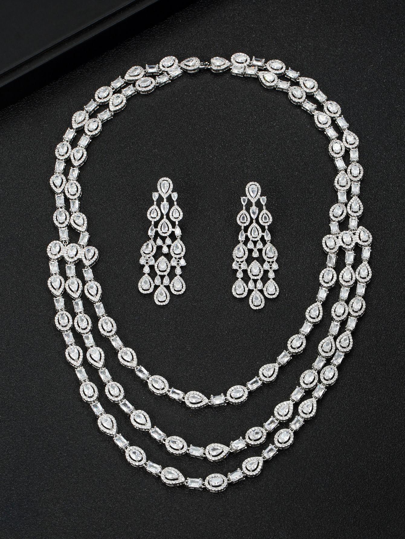 

Преувеличенная Роскошь Циркониевый Набор Ожерелье Серьги Свадебное Платье Платье Ужин Премиум Ювелирные Изделия Праздничная Одежда белый