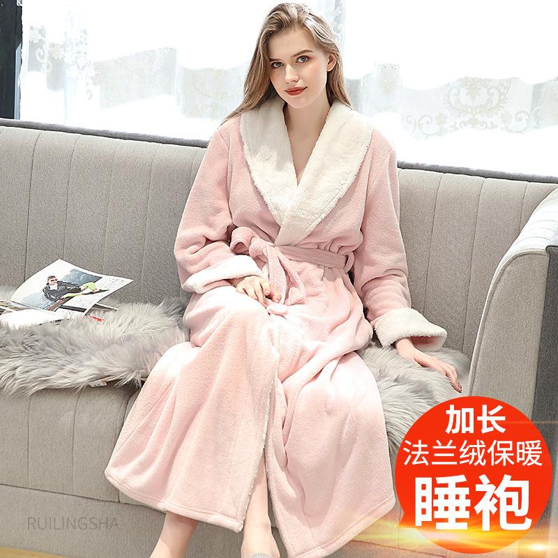 Autumn And Winter Thickened Cotton Towel Material Bathrobe Women'S Long Couple Warm Nightgown Men'S Large Size Pajamas Couple
