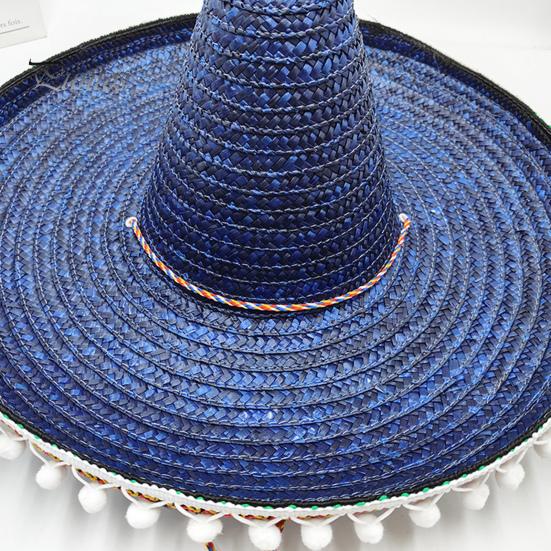 Zonnehoed Mexicaanse Sombrero met Kleurrijke Pompons, Hawaiiaanse Stijl Geweven Strohoed, Brede Rand Lichtgewicht Alle Seizoenen Feestkostuum voor de Zomer