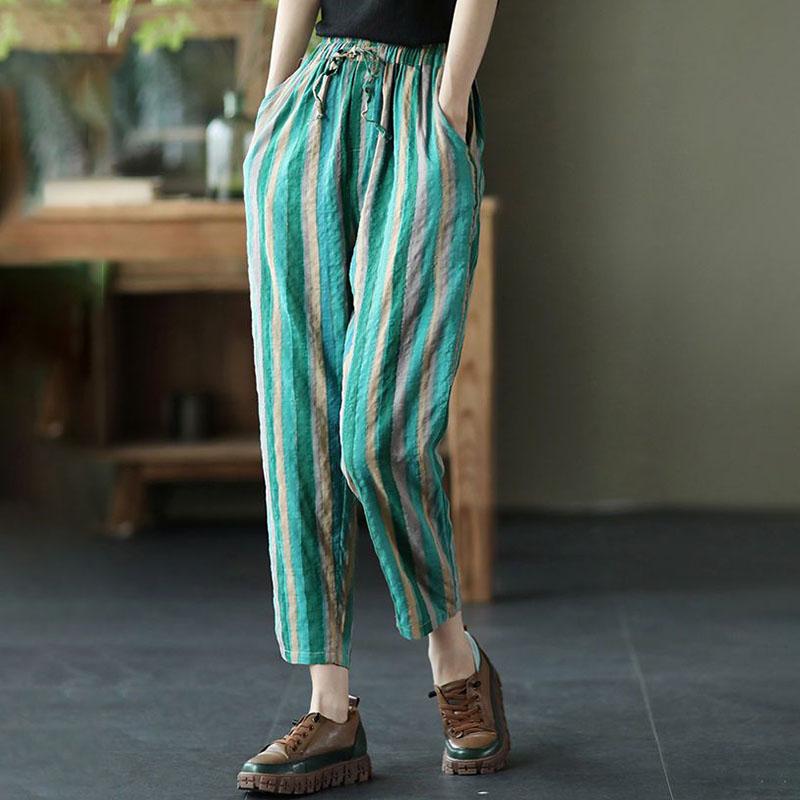 Pants Summer Women Cotton Stripes Pants Plus Size Loose Pajama Pants Versatile Casual Linen Pants