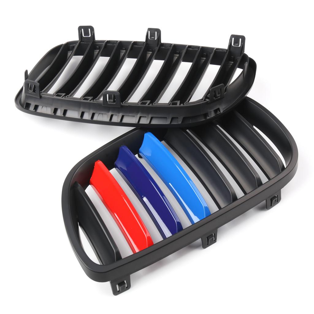 1Pair M Color Matte Black Front Bumper Grille For BMW E83 X3 LCI 07-10 Facelift