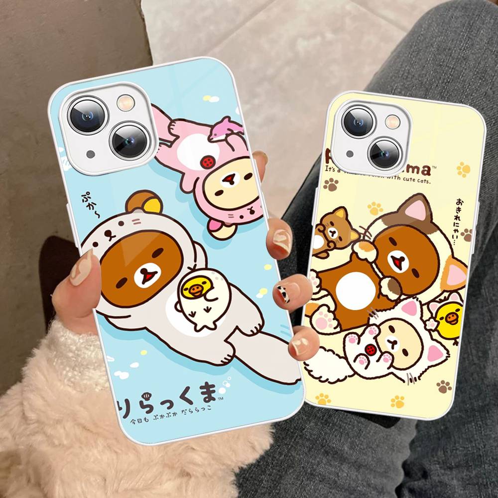 Rilakkuma Anime Cute Cartoon Tempered Glass For Iphone 14 13 12 11 Pro Mini XS MAX 14Plus X XS XR Fundas