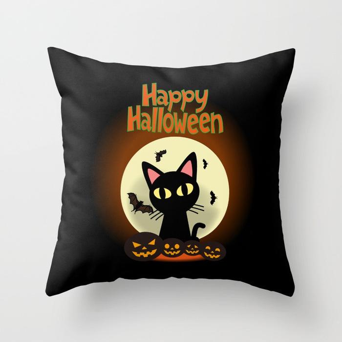 Halloween Cat Pumpkin Peach Velvet Fabric Pillowcase Funny Cartoon Image Decorative Cushion Pillowcase