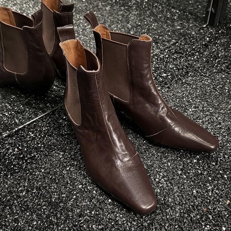 Square-headed Sheepskin Chelsea Boots Children's Short Boots 2025 Autumn and Winter New French and Ankle Boots Mid-heel One-pedal Boots