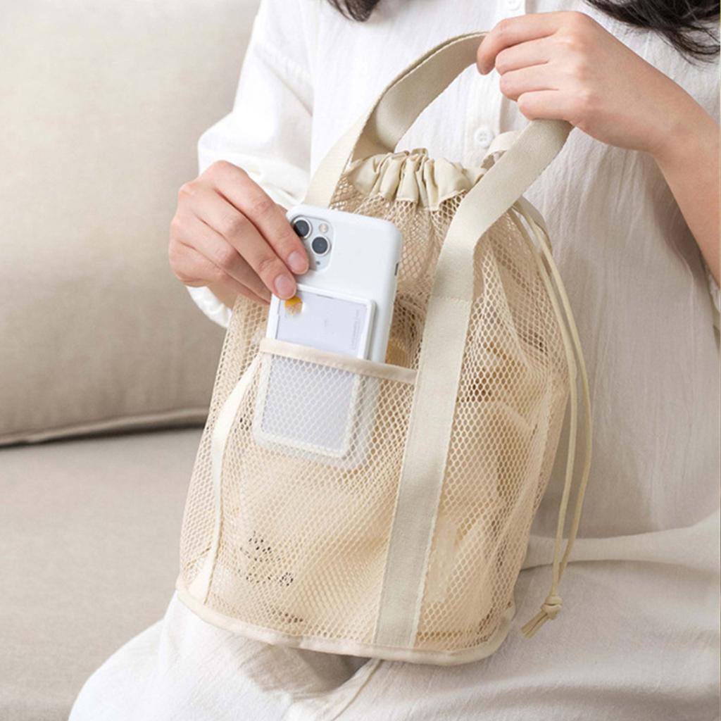 Foldable Drawstring Mesh Storage Bag For Swimming Travel Toiletries Organizer Portable Wash Pouch Home Organization