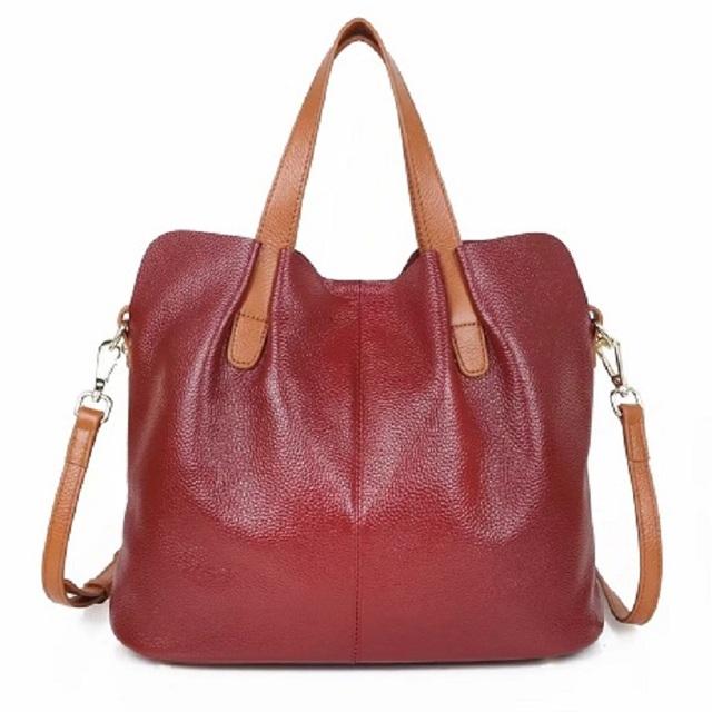 

Genuine Leather Women s Bags Fashion Commute Handbags Solid Color Tote Messenger Luxury Designer Shoulder Cossbody Bag Female бордовий