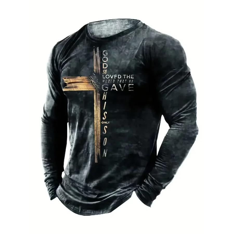 Křesťanský vzor dopisů JESUS ​​Vintage pánské tričko s dlouhým rukávem s výstřihem 3D potištěné tričko sportovní nadměrné velikosti pánské oblečení