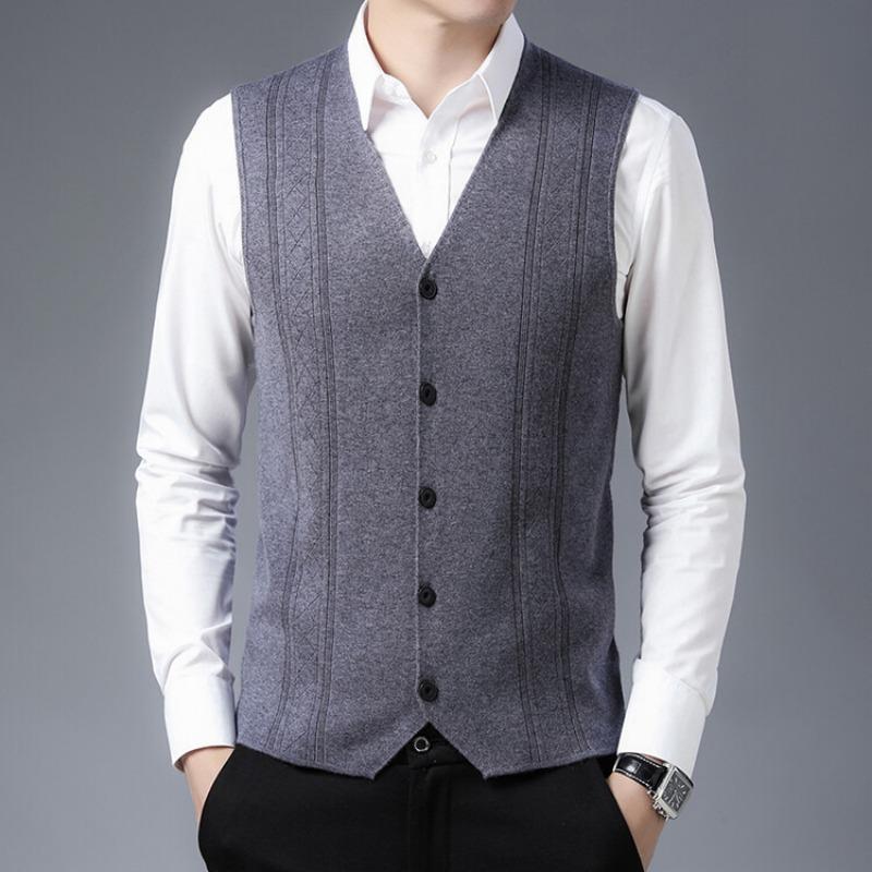 Men S Middle Age Sleeveless Knitted Cardigan Jacquard Dad Vest
