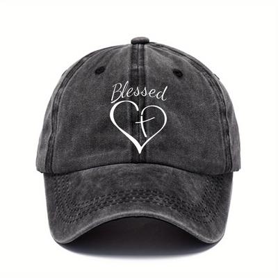 Blessed Heart Cross Graphic Baseball Cap Washed Distressed Dad Hat Casual Adjustable Sun Hat for Men Women
