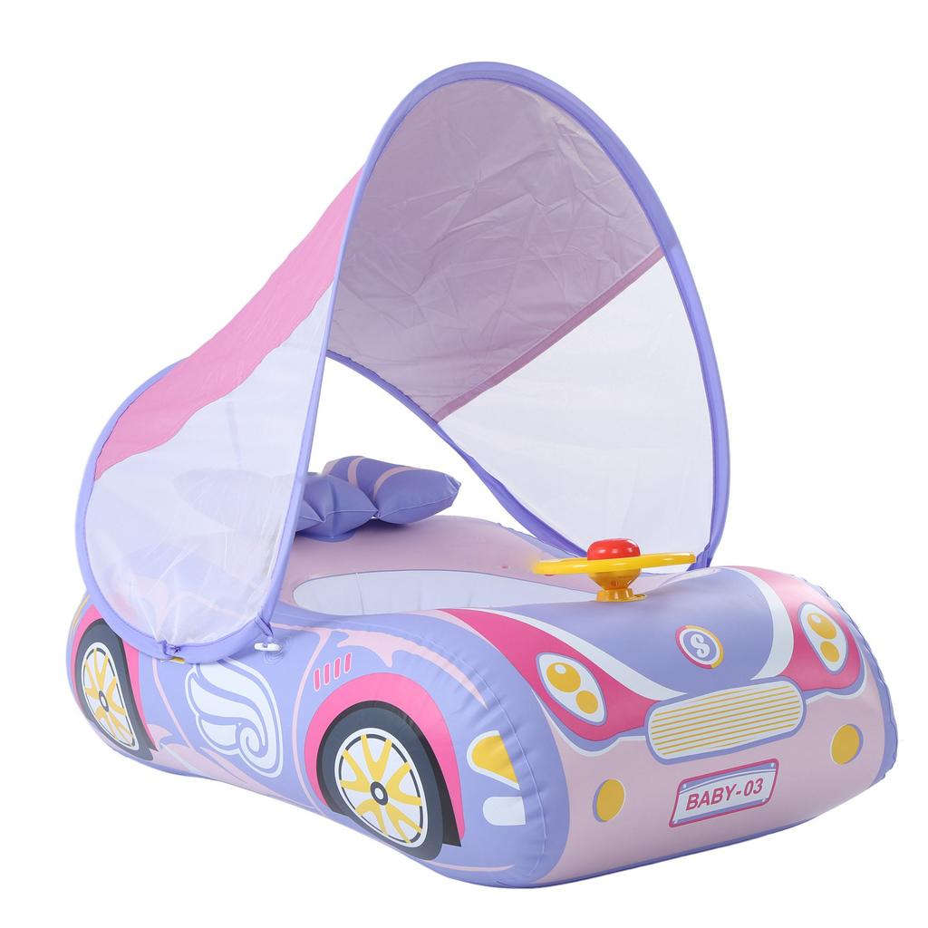 Baby Inflatable Swimming Float Car Shape Ride On Pool Float with Horn and Sunshade for 1 to 4 Years