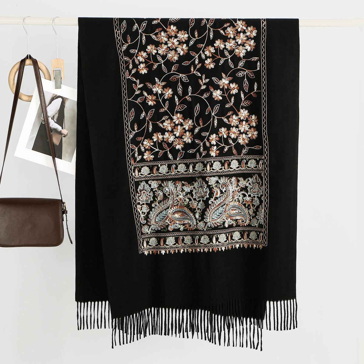 Yto Scarf Women's New - Bohemian Imitation Cashmere Embroidered Shawl Scarf Warm And Thickened Cold-Proof Outer Scarf 71Cm