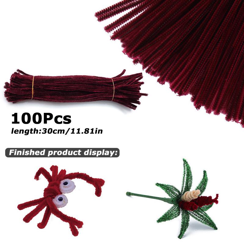 100Pcs 30cm Colors Chenille Stem Twisted Rod Iron Wire DIY Handcraft Wool Root Fluffy Bar Twisting Decor Pipe Cleaner Plush