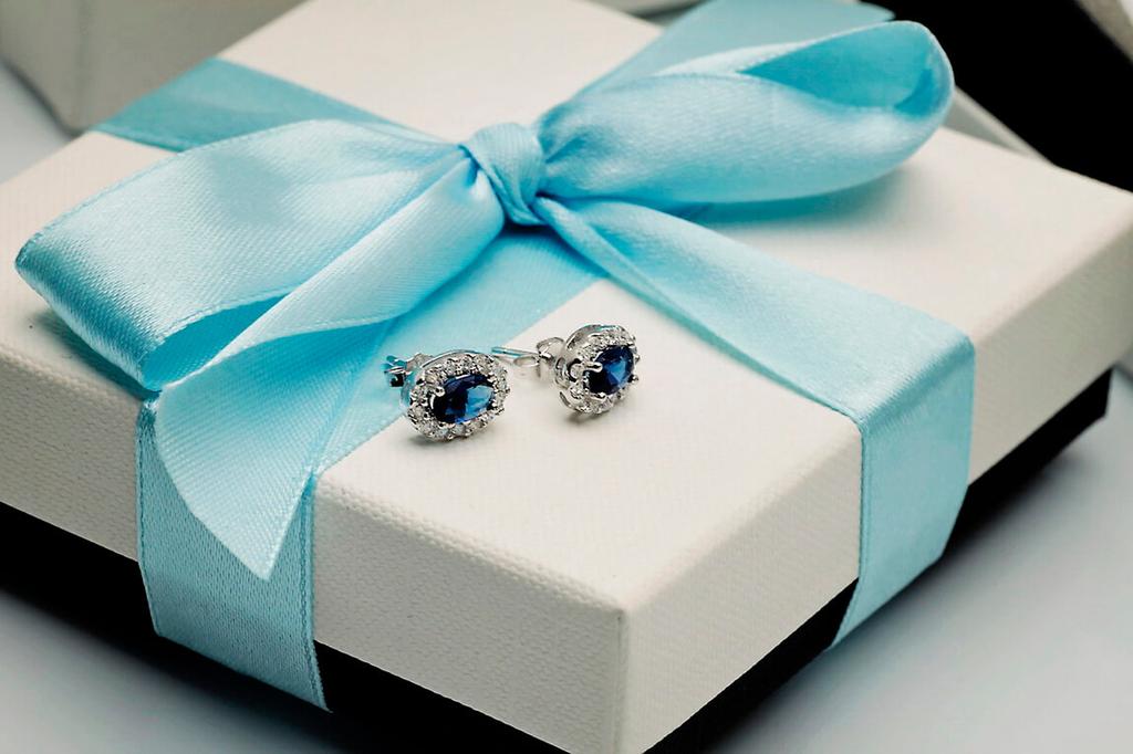 Silver Stud Earrings with Blue Cubic Zirconia