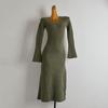 Sample Shirt Solid V-neck Bell Sleeve Knitted Dress Women Clothes Autumn and Winter Sweater Dress Waist Hugging Slimming Over the Knee Long Dress