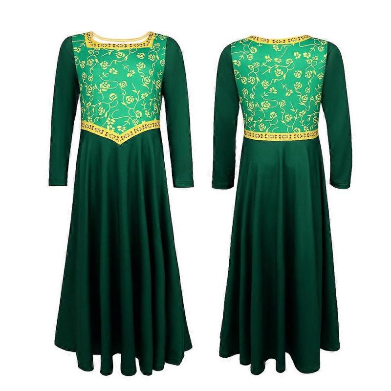Halloween Shrek Fiona Princess Cosplay Green Dress Costume for Kids Adults Unisex Party Outfit
