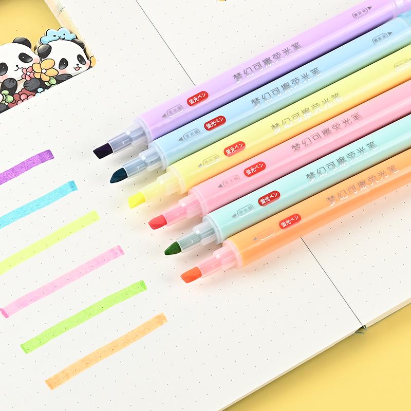 Erasable Double-Ended Fluorescent Marker Pen for Notes and Lines - Macaron Colors