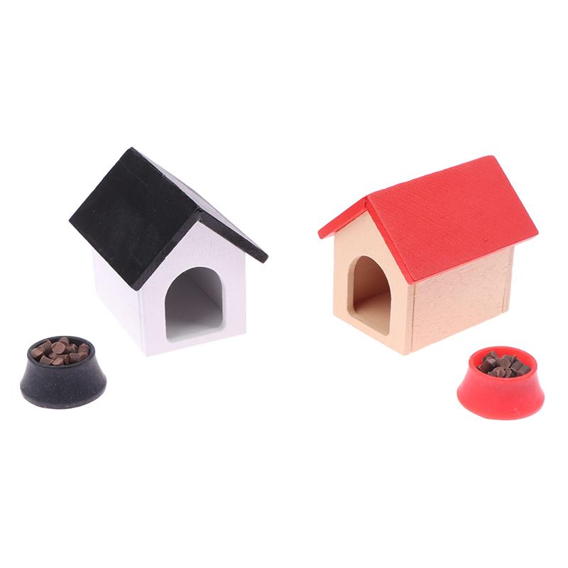 1:12 Dollhouse Miniature Kennel Doghouse Dog Basin Dog Food Furniture Model Decor Toy Doll House Accessories