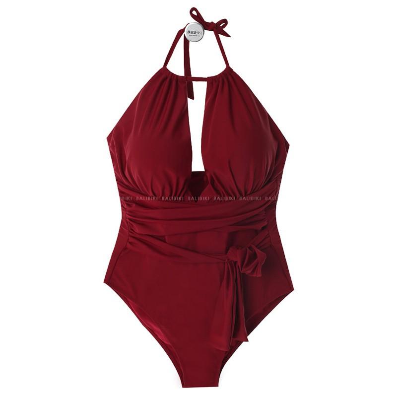 Modest One-Piece Swimsuit Women With Neckline Support Tummy Control Slimming Fit Solid Color Bathing Suit