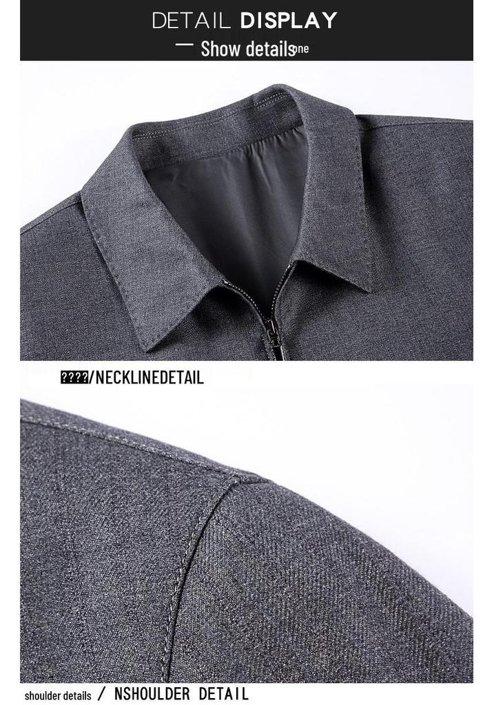 Men's Wool Jacket with Classic Lapel - Spring/Autumn, Plus Size, Zipper, for Middle-Aged and Elderly Dads