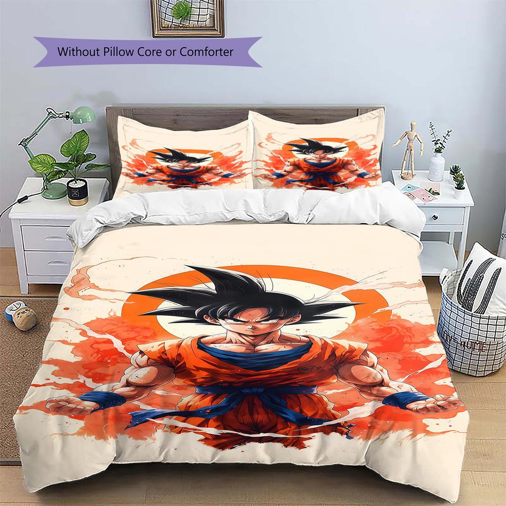 Son Goku Muster Bettwäsche, Steppbett Set Bettbezug Kissenbezug Zuhause Geburtstagsgeschenk (1 Bettbezug + 2 Kissenbezüge, ohne Füllung)