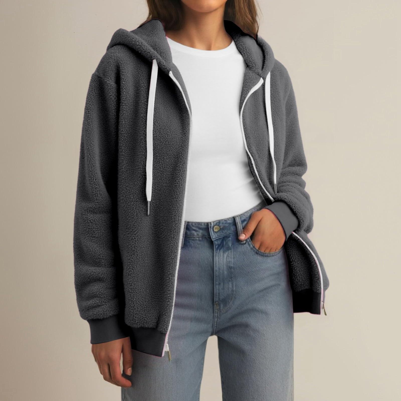 

Женская мода шить свободные толстовки с длинным рукавом плюшевое пальто на молнии XXXL