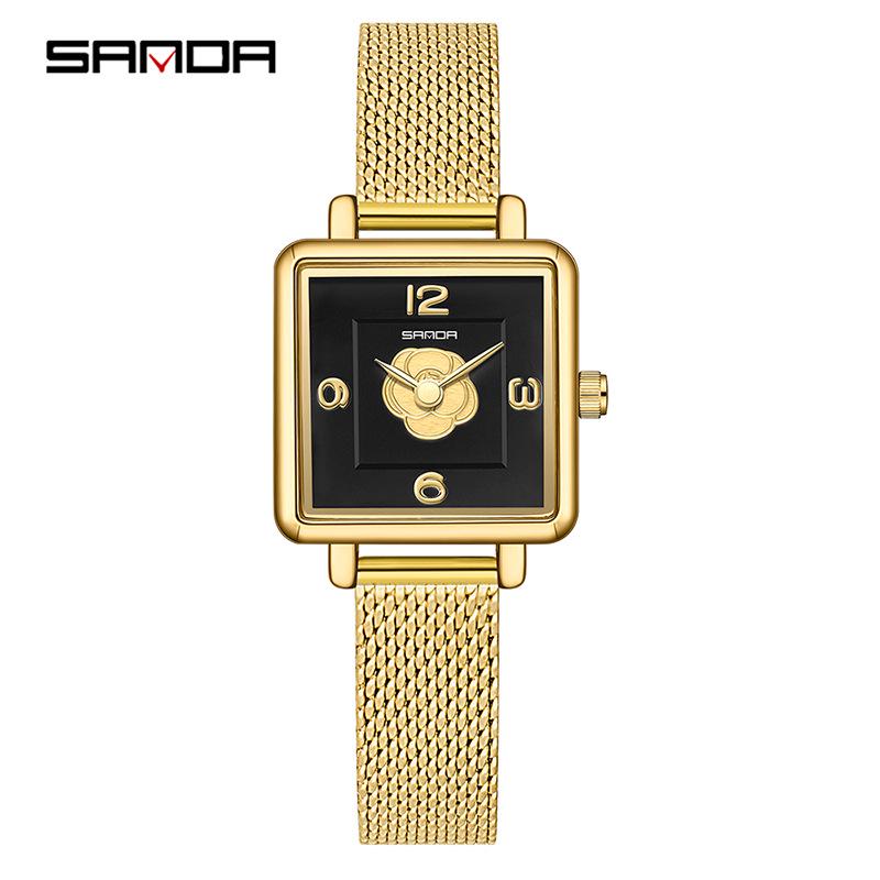 Sanda Women's Retro Waterproof Quartz Watch - Small Square Elegant Rose Dial