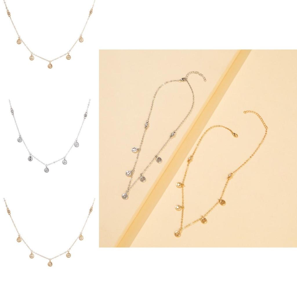 Fashionable Creative Smiley Face Pendant Necklace In Geometric Design With Alloy Metal