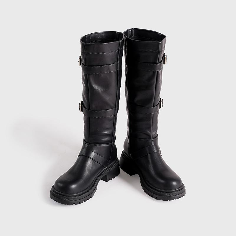 Stiefel im Maillard-Stil Damen Westernstiefel kleine Stiefel mit dicker Sohle aber Knie 2025 neue hohe Ritterstiefel