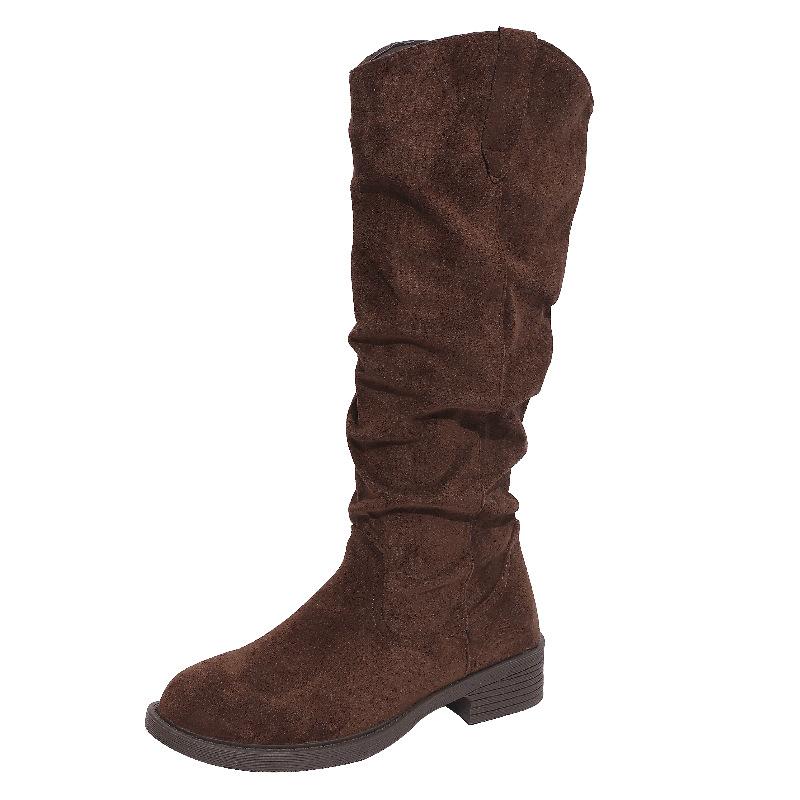 Boots Western Boots Women's Autumn French Retro Tall Boots Stacked Cowboy Boots New Versatile