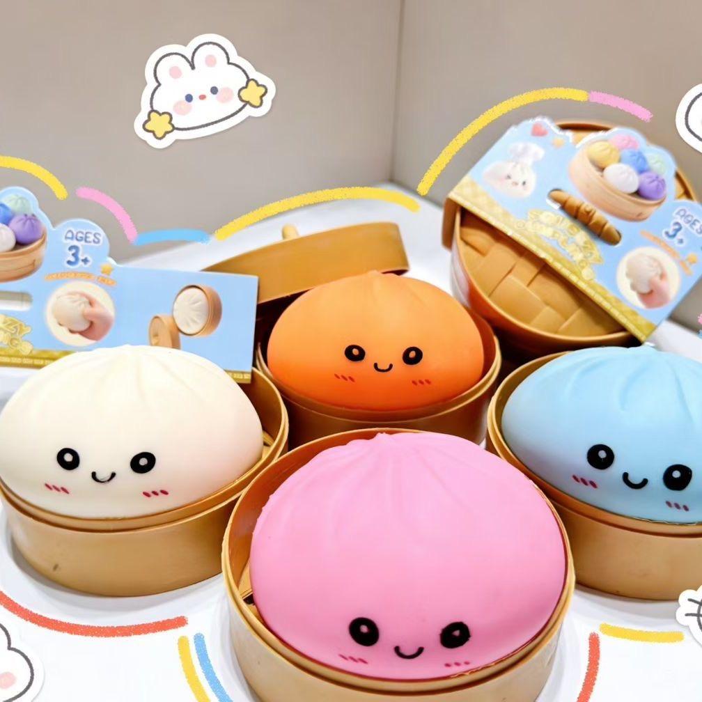 Kawaii Steamed Bun Squishy Toy Soft Squeeze Stress Relief Fidget Toy Slow Rising For Anxiety Children & Adults