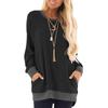 Fall Winter Women's Crew Neck Color Block Pocket Sweatshirt Long Sleeve Pullover Casual Top