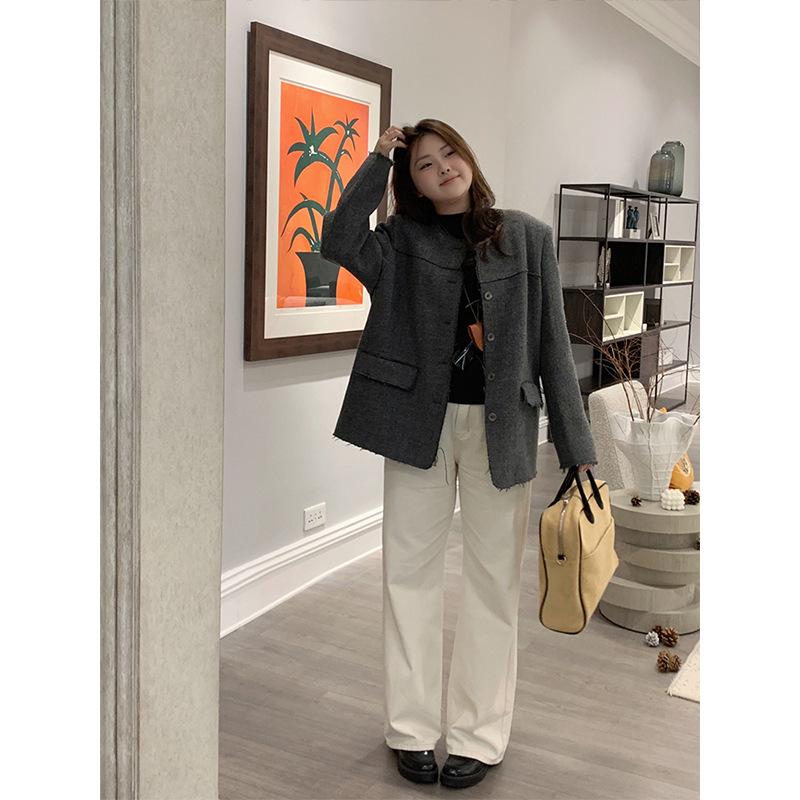 2024 New Style Plus Size Women's Loose Cotton Wide-Leg Denim Pants: All-Match Slim Fit Drape Straight Pants