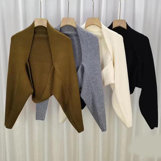 Women Knitted Cardigan Shawl Loose Bat Sleeves Solid Color Knitting Coat Short Style Shawl Coat Autumn Winter Wear
