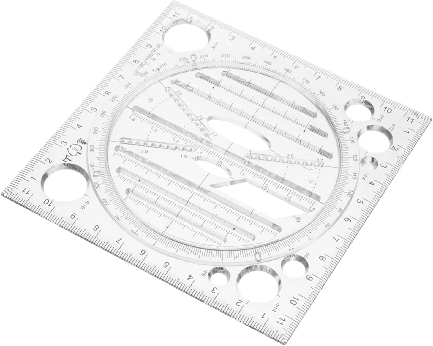 

Multi-Purpose Geometric Drawing Template Precision Circle Ruler for Students Engineers Plastic Design with Clear Markings белый