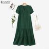 ZANZEA Women Elegant Embroidery Crochet Patchwork Short Sleeve Long Dress