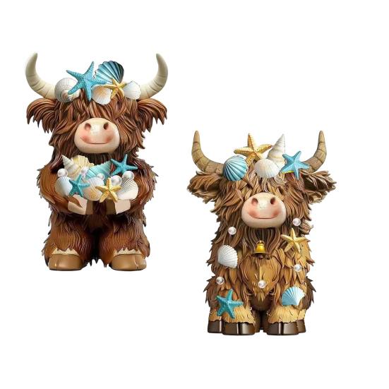 

Wooden Highland Cow Figurine Honey Bee/Coastal/Patriotic Scottish Statue for Home Garden Kitchen Office Tiered Tray Table Decor Gifts for Calf Lovers G