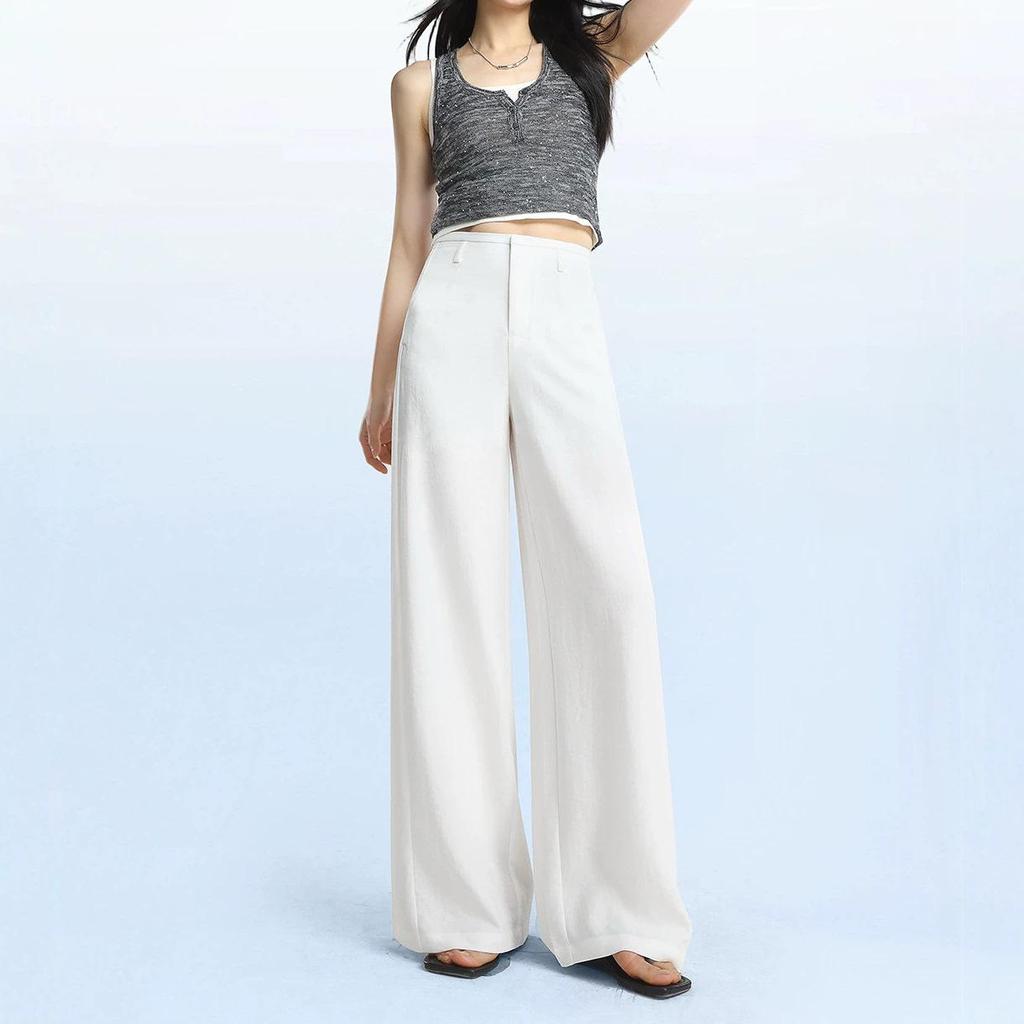Petite Women's White Linen Wide-Leg Pants - Summer 2026, Lightweight, Wrinkle-Resistant, Extra Long, Casual Fit