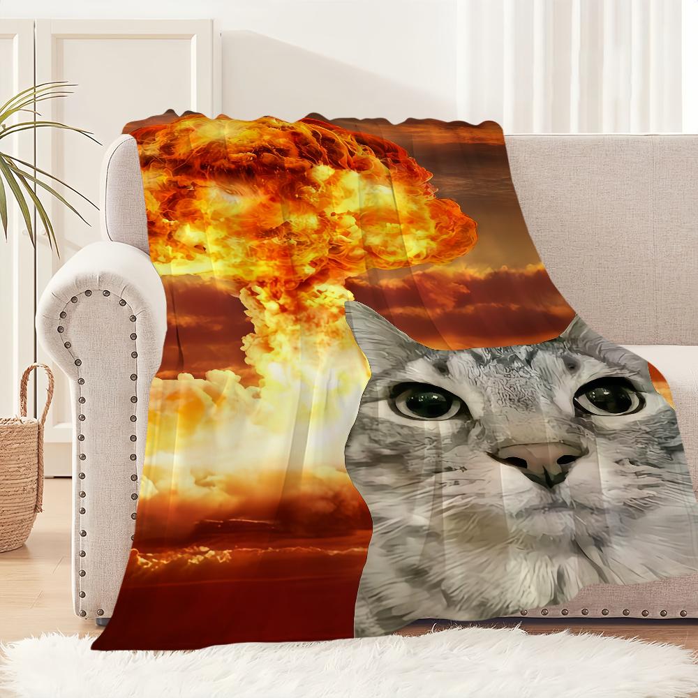 Cute cartoon funny cat meme abstract Flannel warm comfort soft plush blanket for sofa living room hogar bedroom travel gift home