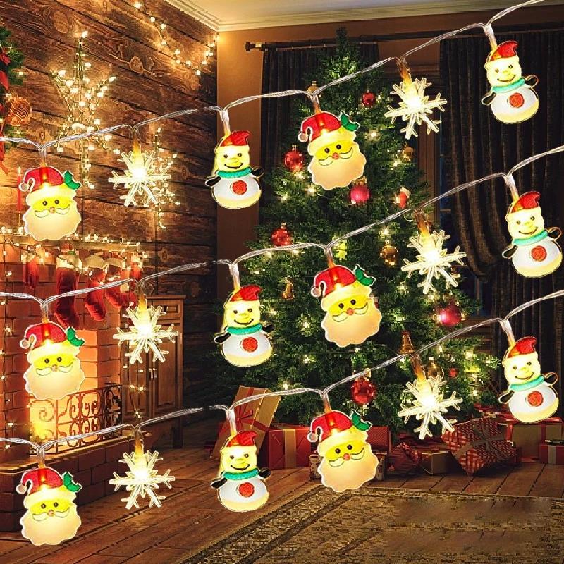 2025 LED Christmas Lights String Santa Claus Snowman Garland LED Christmas Decoration Light Party New Year Decor Fairy Lamp